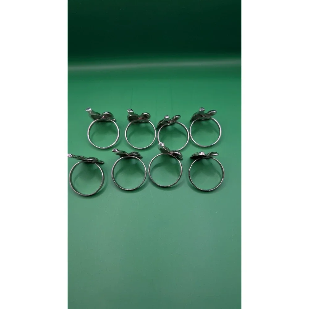 Vintage Pier 1 Silver-Plated Wine Bottle & Glass Napkin Rings - Set of 8
